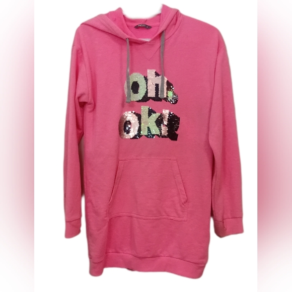 thats it Tops - Pink Sequin 'Oh OK!' Hoodie